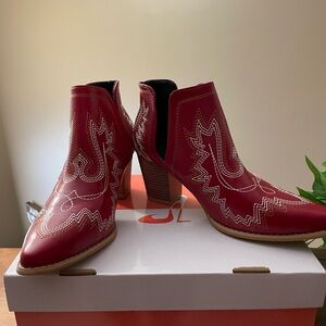 Kelly & Katie Red Embroidered Ankle Booties